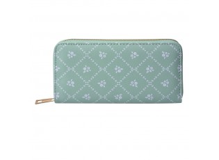 Zelená peněženka s bílými kytičkami - 10*19 cm