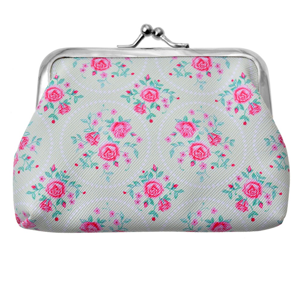 Patelově zelená peněženka s růžičkami Gearose - 8*12 cm