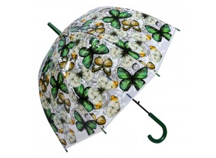 Průhledný dámský deštník se zeleno-černými motýlky Buttefly - Ø 80*80 cm