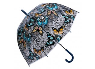 Průhledný dámský deštník s modro-černými motýlky Buttefly - Ø 80*80 cm