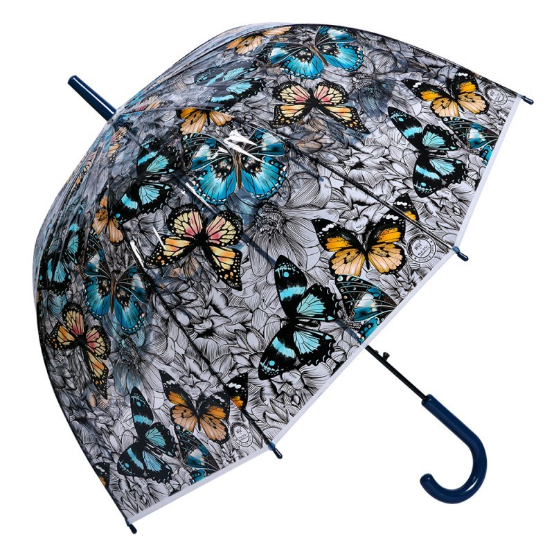 Průhledný dámský deštník s modro-černými motýlky Buttefly - Ø 80*80 cm Juleeze
