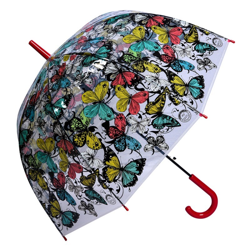 Průhledný dámský deštník s červeno-černými motýlky Buttefly - Ø 80*80 cm Juleeze