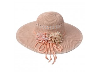 Růžový sluneční dámský klobouk s květinou - Ø 41*12cm