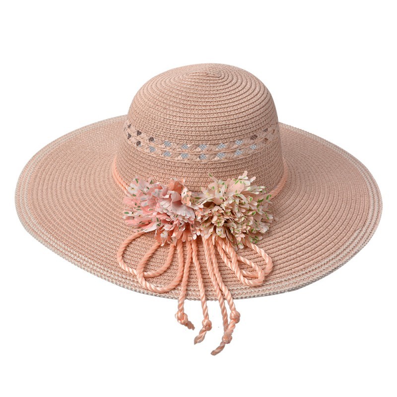 Růžový sluneční dámský klobouk s květinou - Ø 41*12/ 56cm Juleeze