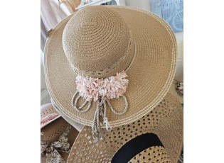 Hnědý sluneční dámský klobouk s květinou - Ø 41*12/ 56cm