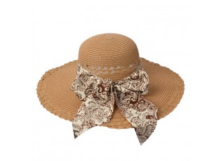 Hnědý sluneční dámský klobouk s mašlí - Ø 43*12/ 57cm