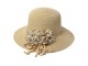 Béžový sluneční dámský klobouk s květinami - Ø 33*11/ 56cm