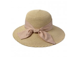 Béžový sluneční dámský klobouk s mašlí - 55-57cm