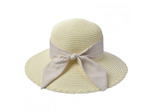 Světle béžový sluneční dámský klobouk s mašlí - 55-57cm
