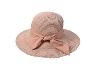 Růžový sluneční dámský klobouk s mašlí - 55-57cm