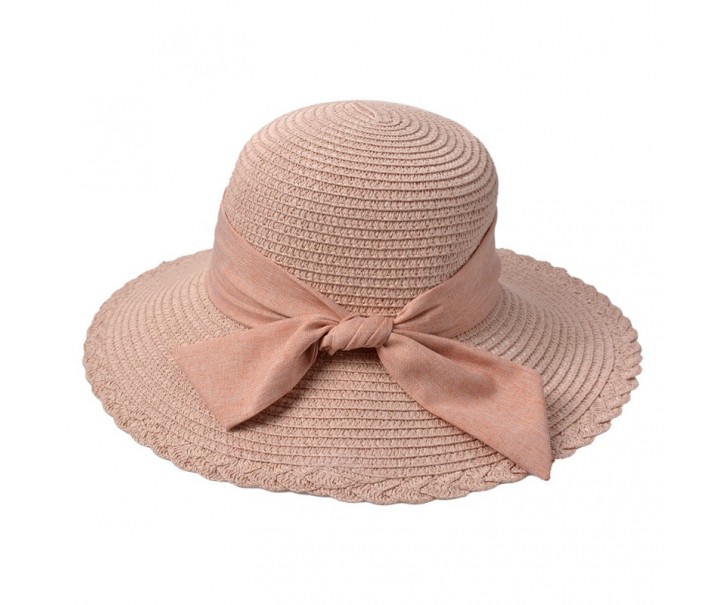 Růžový sluneční dámský klobouk s mašlí - 55-57cm