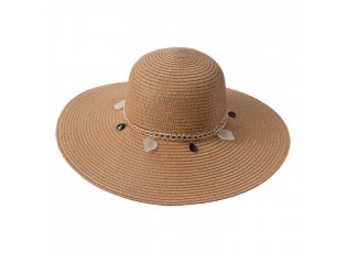 Hnědý sluneční dámský klobouk s řetízkem - 55 -57cm
