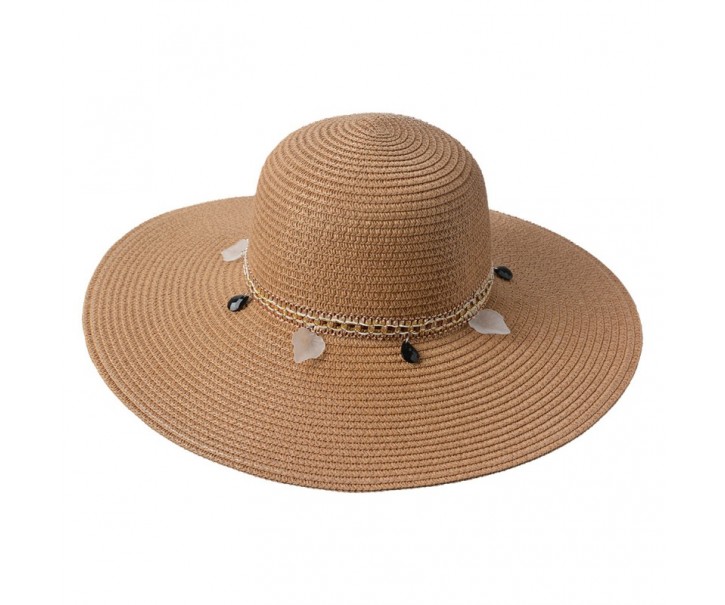 Hnědý sluneční dámský klobouk s řetízkem - 55 -57cm