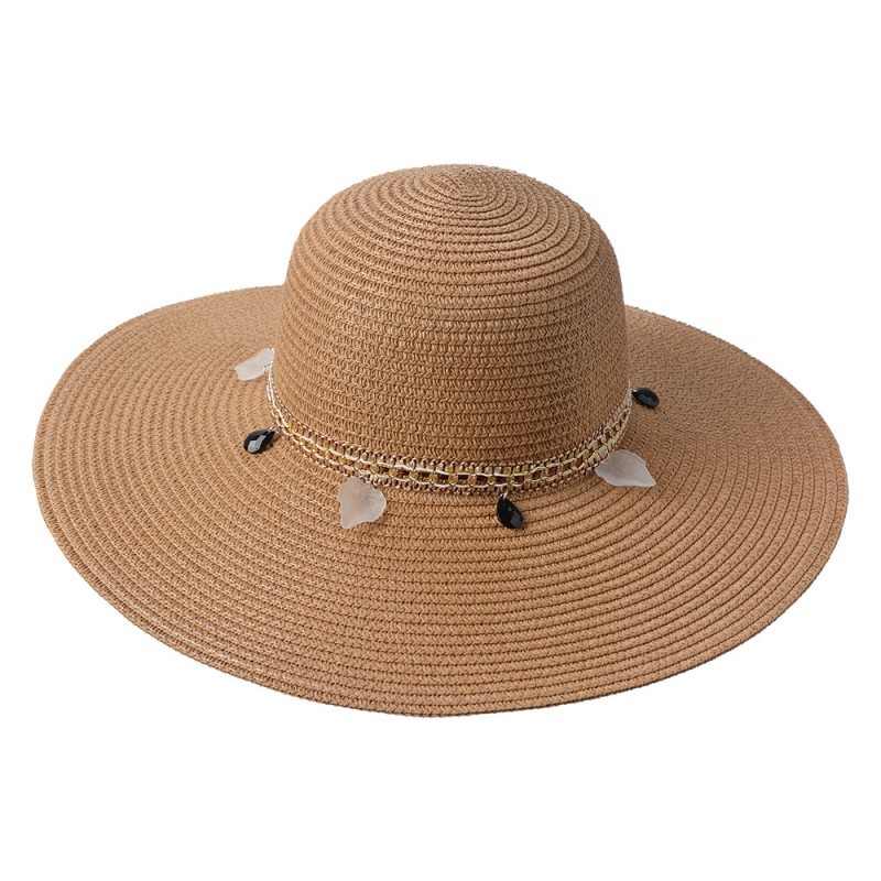 Hnědý sluneční dámský klobouk s řetízkem - 55 -57cm Juleeze