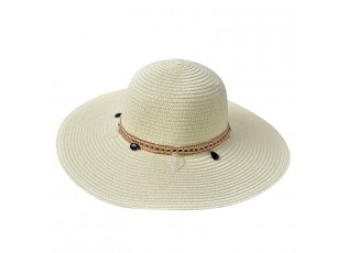 Světle béžový sluneční dámský klobouk s řetízkem - 55 -57cm