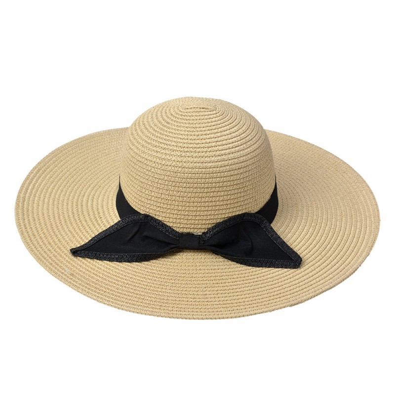 Béžový sluneční dámský klobouk s černou mašlí - 55-57cm Juleeze