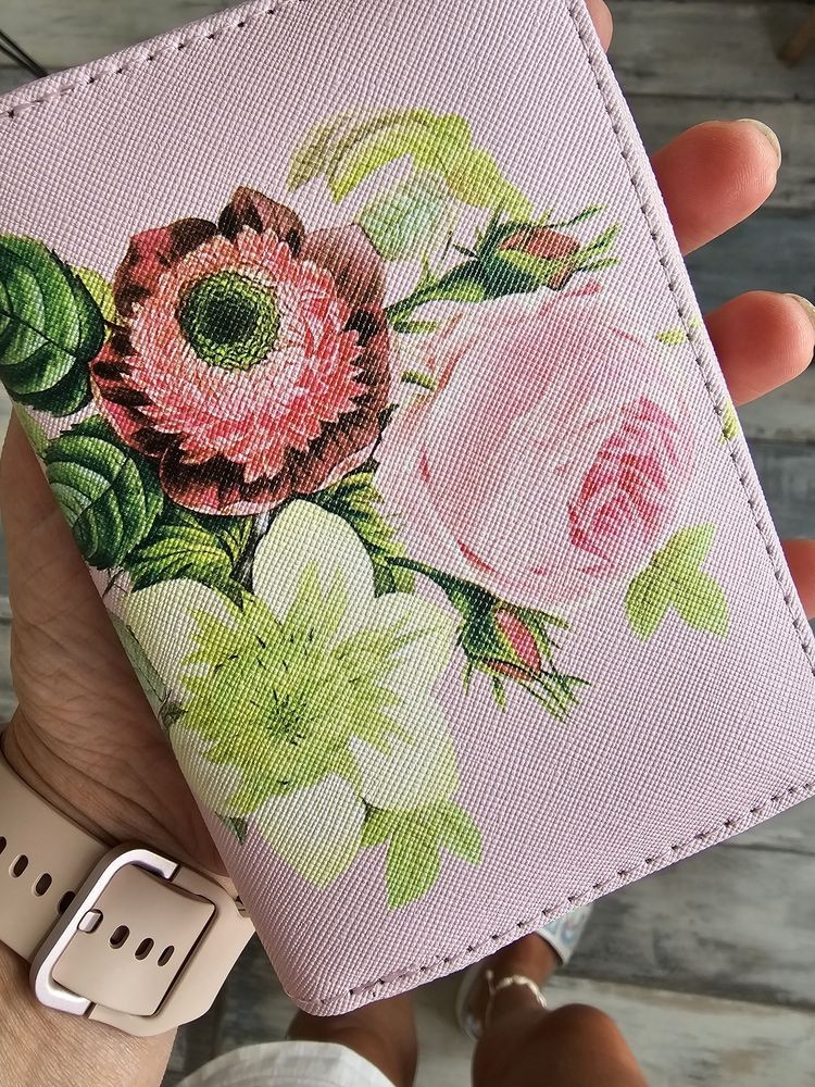 Růžová peněženka s květy Pinerose - 10*15 cm