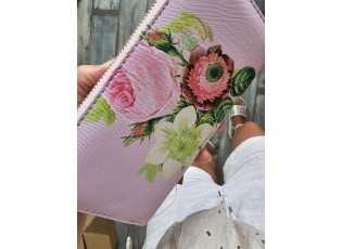 Růžová peněženka s květy Pinerose - 10*19 cm