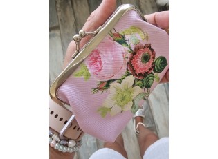 Růžová peněženka s květy Pinerose - 8*12 cm