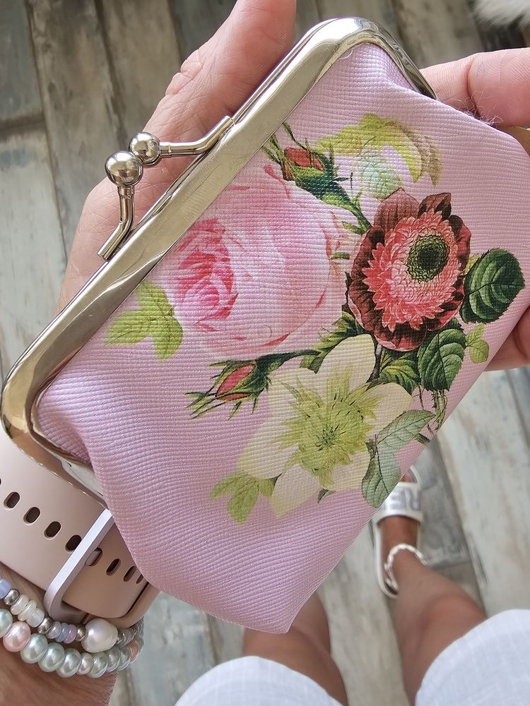 Růžová peněženka s květy Pinerose - 8*12 cm