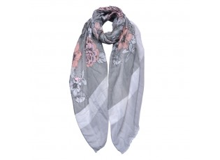 Šedý dámský šátek s barevnými květy - 85*180 cm