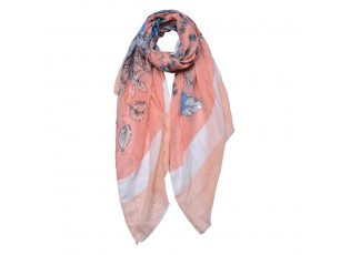 Růžový dámský šátek s barevnými květy - 85*180 cm