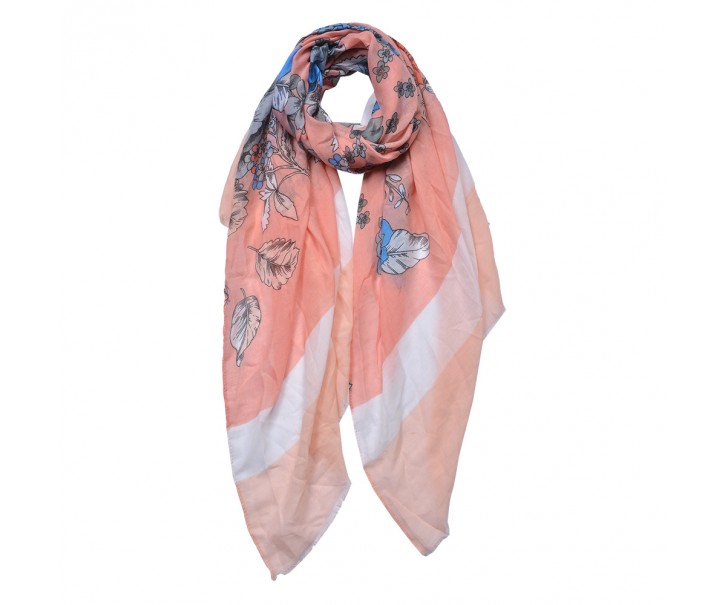 Růžový dámský šátek s barevnými květy - 85*180 cm