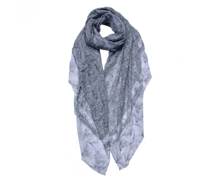 Šedý dámský šátek s květy - 85*180 cm