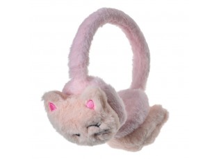 Světle růžové chlupaté dětské klapky na uši ve tvaru kočičky 