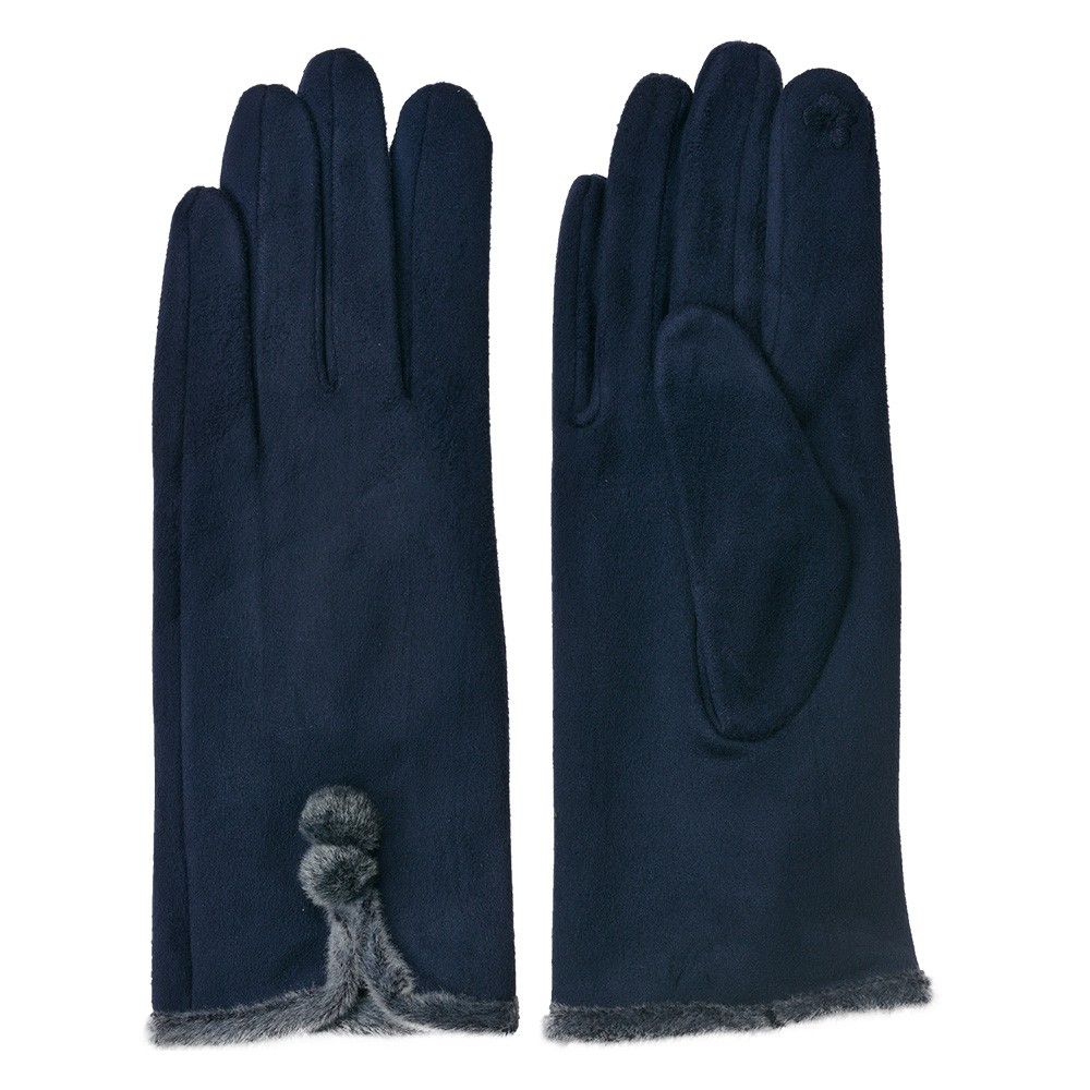Modré dámské zimní rukavice s bambulkami - 8*24 cm Clayre & Eef