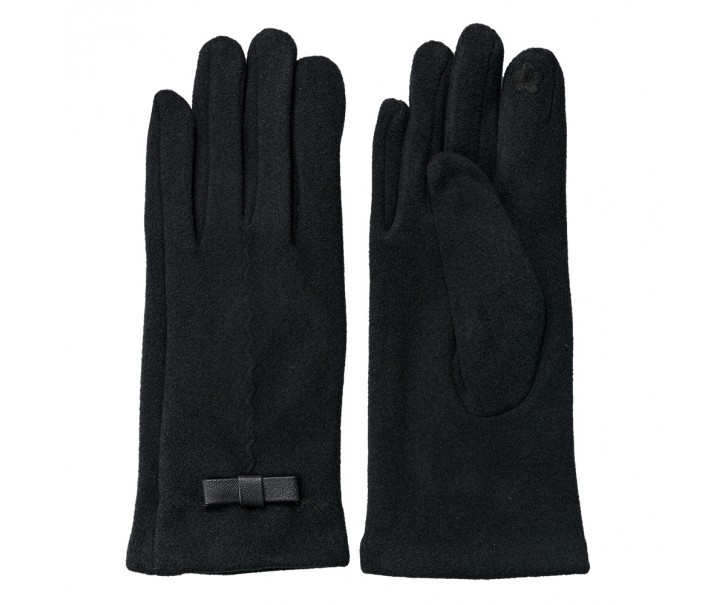 Šedé zimní dámské rukavice s mašličkou - 8*24 cm