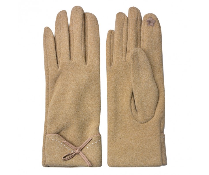 Hnědé rukavice s chloupkem a mašličkou - 8*24 cm