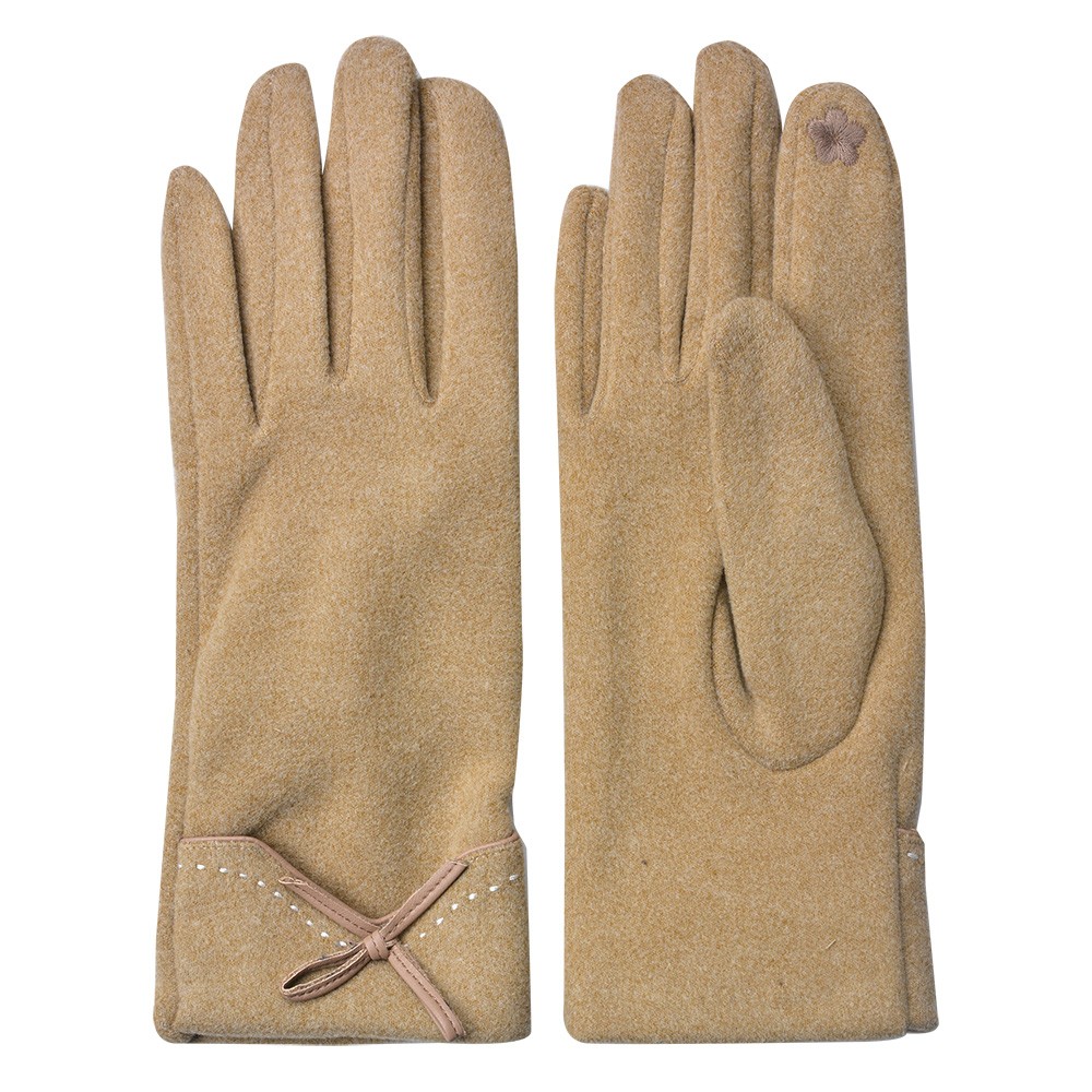 Hnědé rukavice s chloupkem a mašličkou - 8*24 cm Clayre & Eef