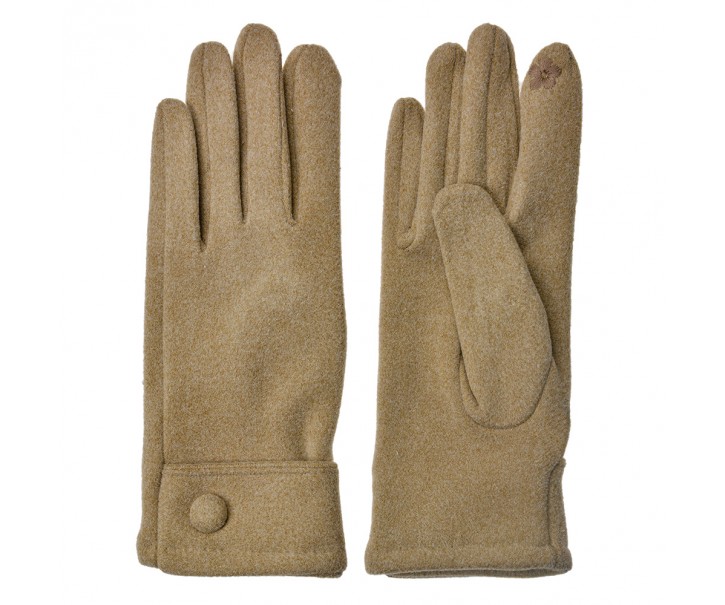 Béžové zimní dámské rukavice s knoflíkem - 8*24 cm