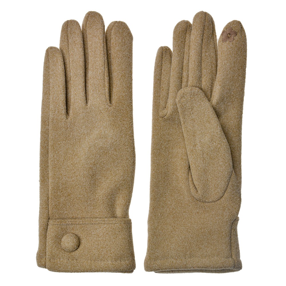 Béžové zimní dámské rukavice s knoflíkem - 8*24 cm Clayre & Eef