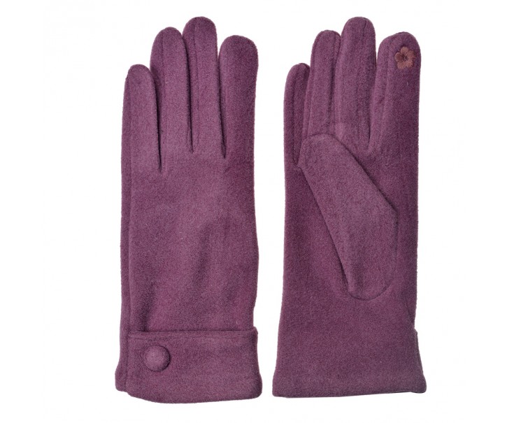 Fialové zimní dámské rukavice s knoflíkem - 8*24 cm