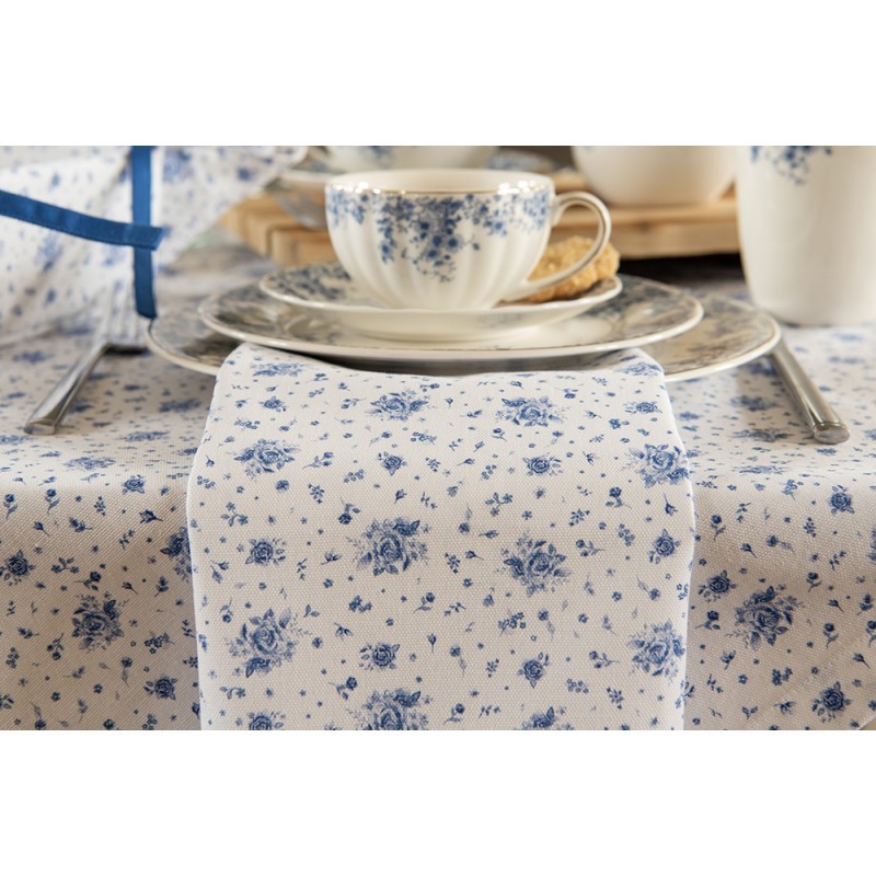 Bavlněný běhoun s modrými růžičkami Blue Rose Blooming - 50*140 cm