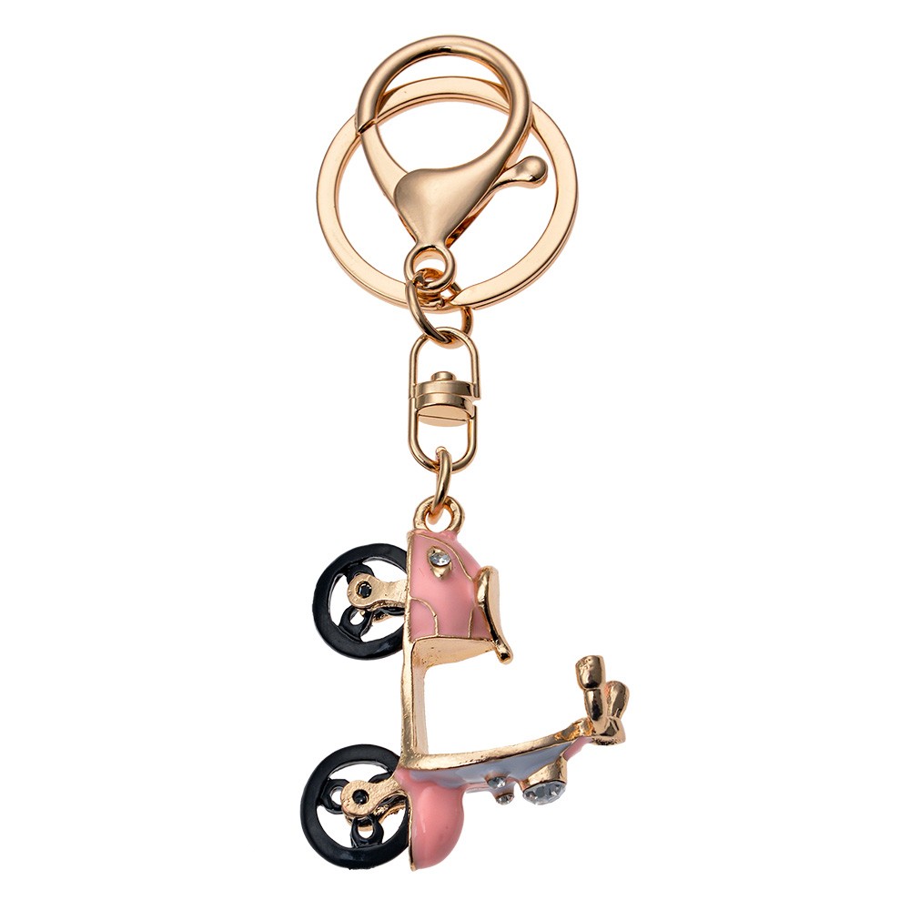 Zlatý přívěsek na klíče/ kabelku růžový skútr s kamínky JZKC0116