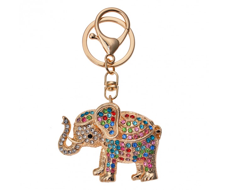 Zlatý přívěsek na klíče/ kabelku slon s barevnými kamínky