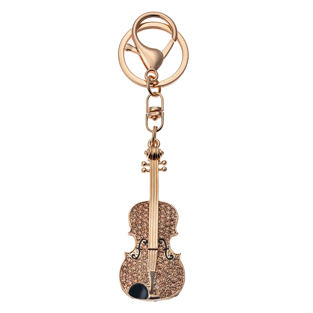 Zlatý přívěsek na klíče/ kabelku housle se zlatými kamínky Clayre & Eef