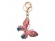 Zlatý přívěsek na klíče/ kabelku motýl s růžovými kamínky