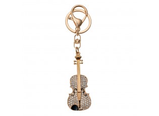 Zlatý přívěsek na klíče/ kabelku housle s kamínky