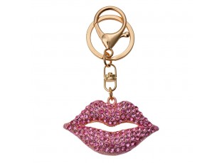 Zlatý přívěsek na klíče/ kabelku pusa s růžovými s kamínky