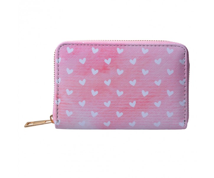 Růžová peněženka s bílými srdíčky Heart - 10*15 cm