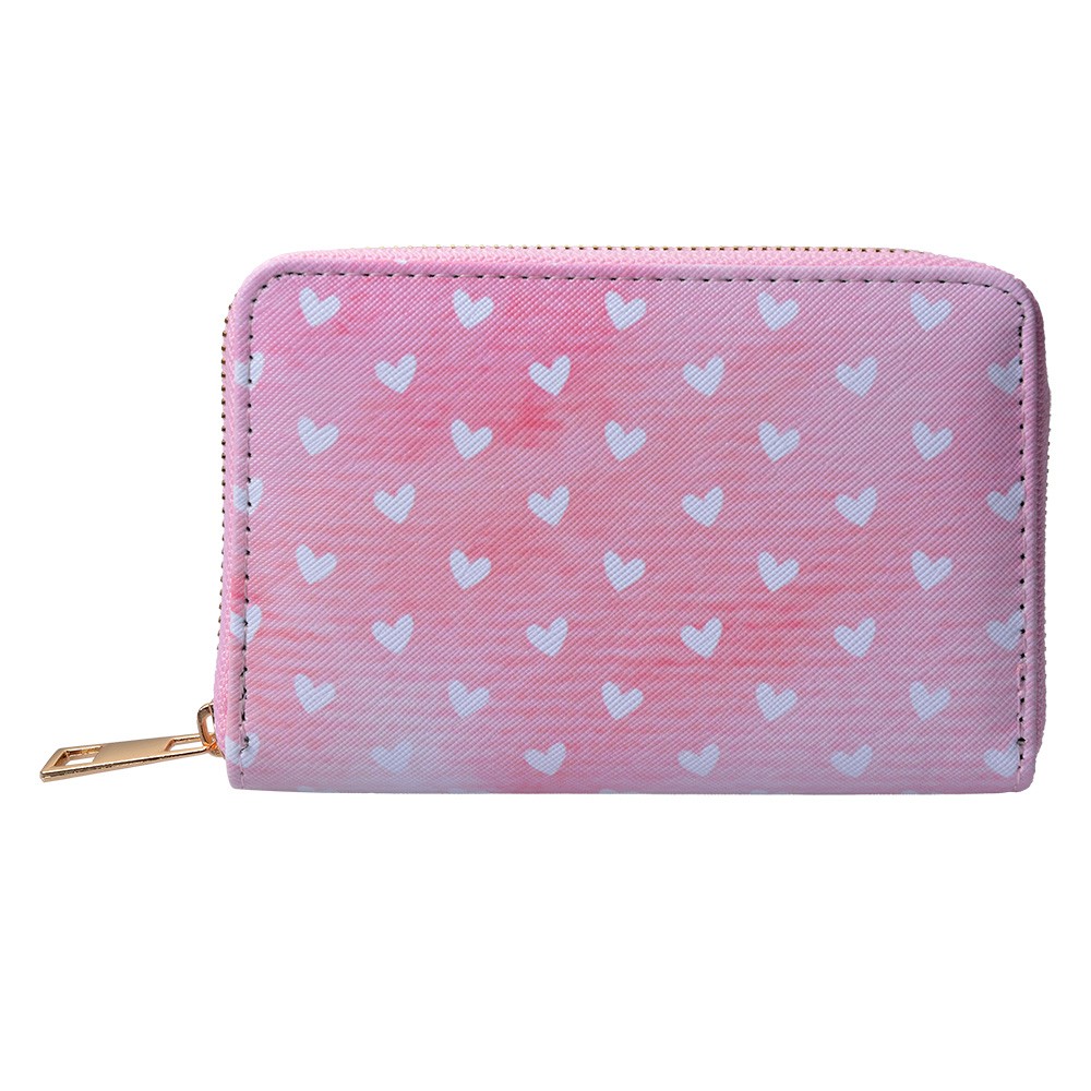 Růžová peněženka s bílými srdíčky Heart - 10*15 cm
