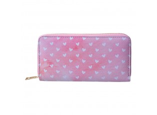 Růžová peněženka s bílými srdíčky Heart - 10*19 cm