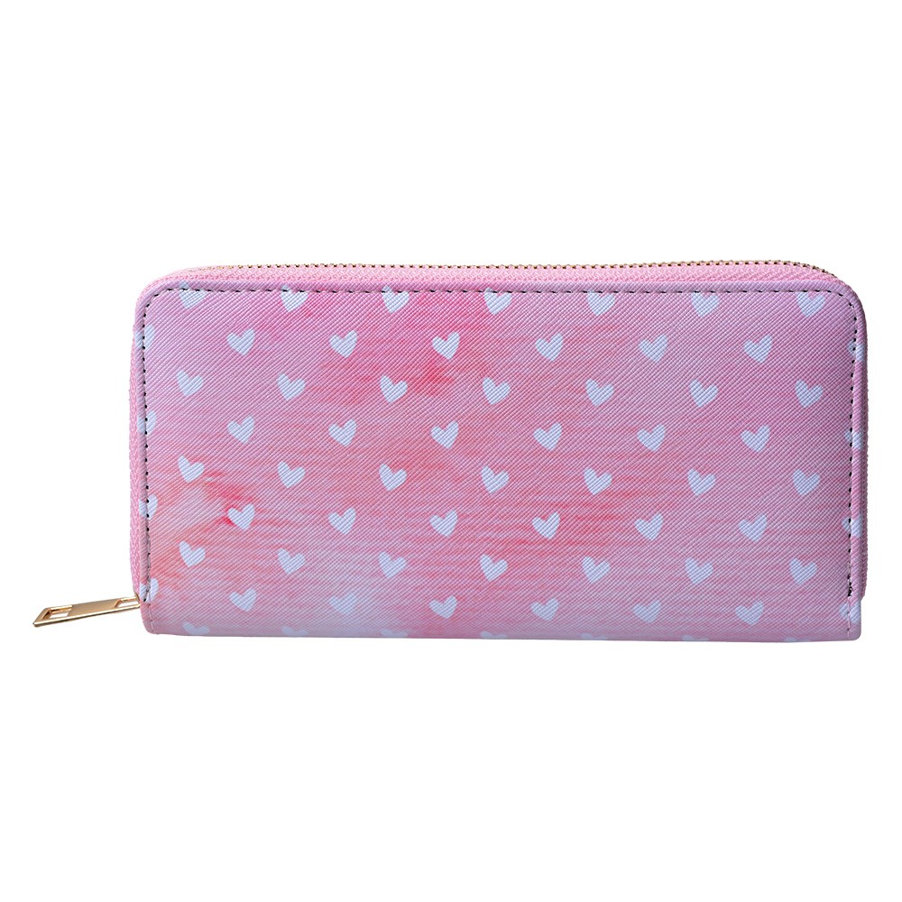Růžová peněženka s bílými srdíčky Heart - 10*19 cm JZPU0010-03