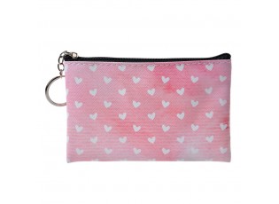 Růžová peněženka/ taštička s bílými srdíčky Heart - 10*15 cm