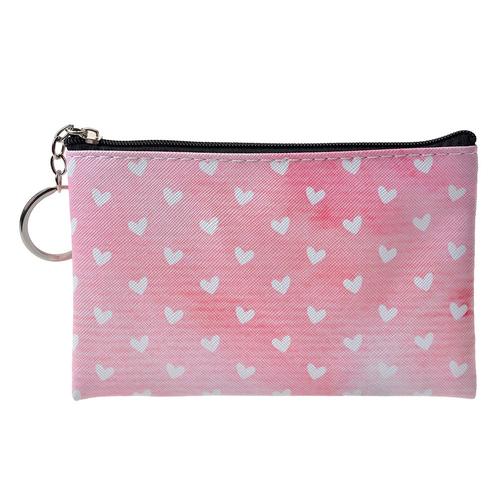 Růžová peněženka/ taštička s bílými srdíčky Heart - 10*15 cm Clayre & Eef
