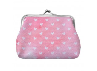Růžová peněženka s bílými srdíčky Heart - 8*12 cm